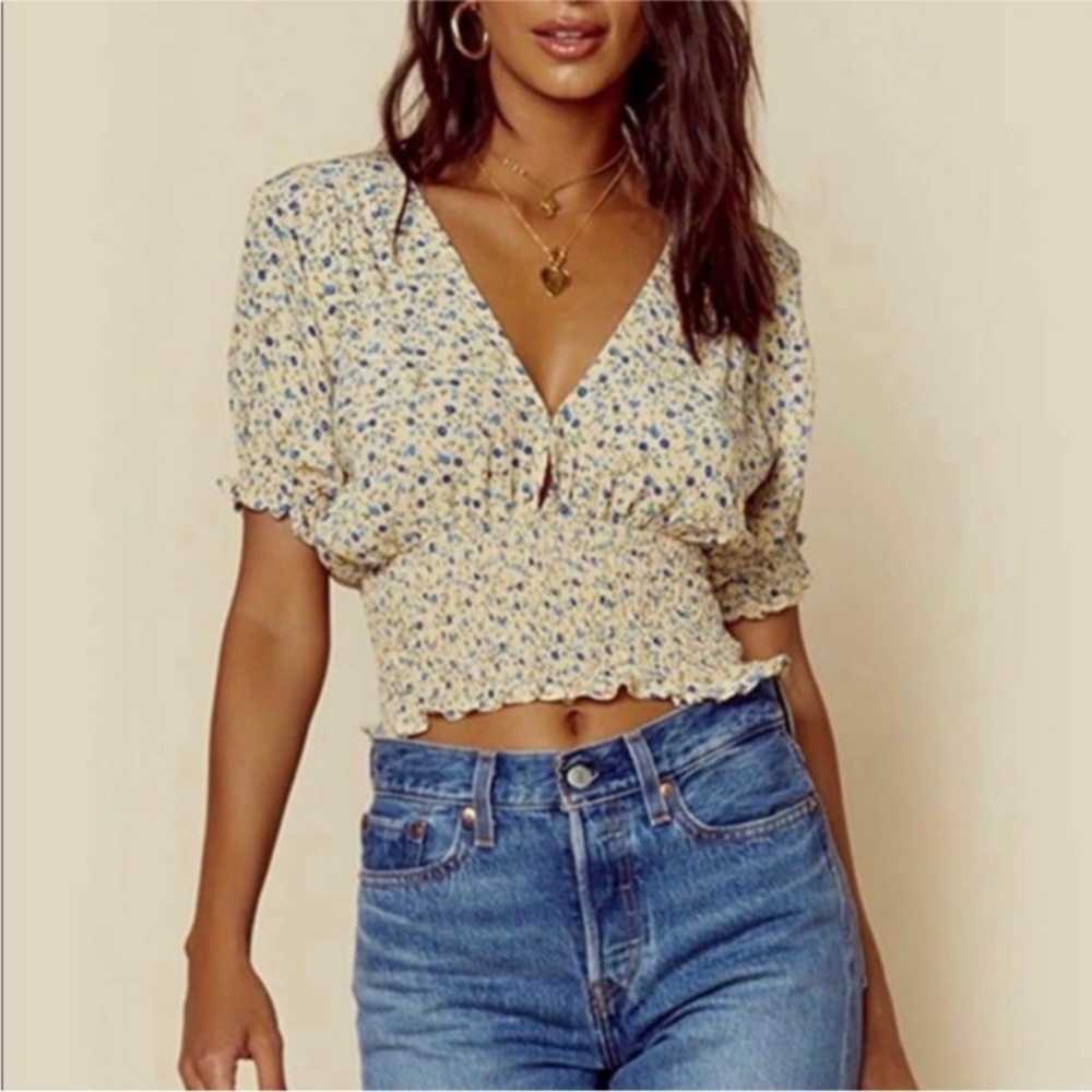 Faithfull the Brand First Light Top in Vintage Yellow Medina Floral, Size XS